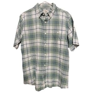 Weatherproof Vintage Mens Short Sleeve Linen‎ Shirt Green Medium